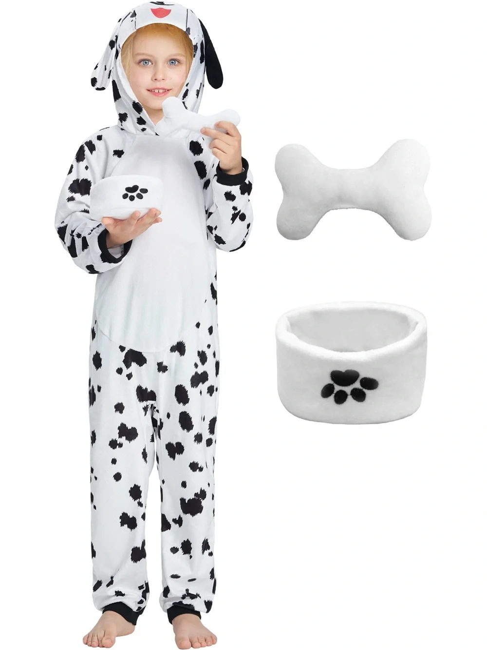 Kids Dalmatian Puppy Costume Jumpsuit with Accessories